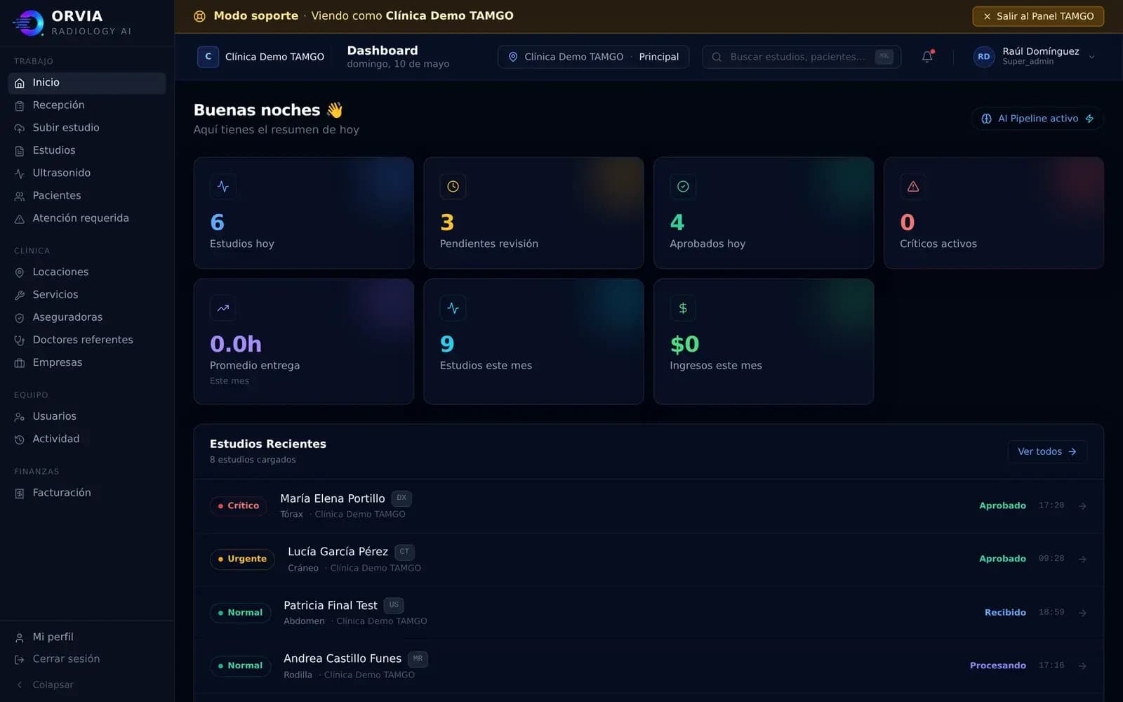 Dashboard de ORVIA con citas